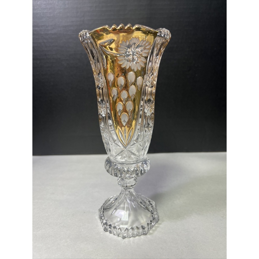Gold Evita Bleikristall Crystal Vase Made In Germany 9" Tall